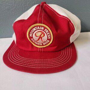 K-brand Rainer Beer Red And White Adjustable Mesh Snapback Trucker Hat Red